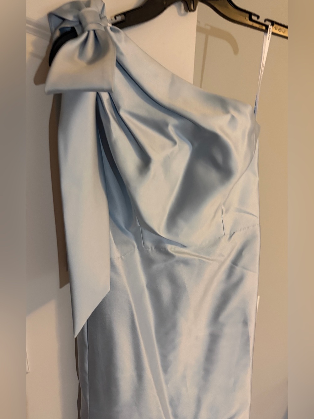 One-Shoulder Light Blue Evening Gown with Cute Bow Detail - Picture 2 of 7